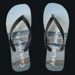 Ocean Waves Cape May Point New Jersey Thongs<br><div class="desc">Pretty Blue Sky with Light Fluffy White Clouds, Blue Sea, Crashing Ocean Waves and Beach Sand Unisex Flip Flops. Shown with Wide Black Straps and Black Footbed. See options for flip flops in Slim Straps for more strap colours. Perfect for your summertime fun, trips to the beach, vacations, honeymoon or...</div>