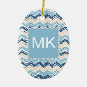 Ocean Waves Chevron Ceramic Ornament