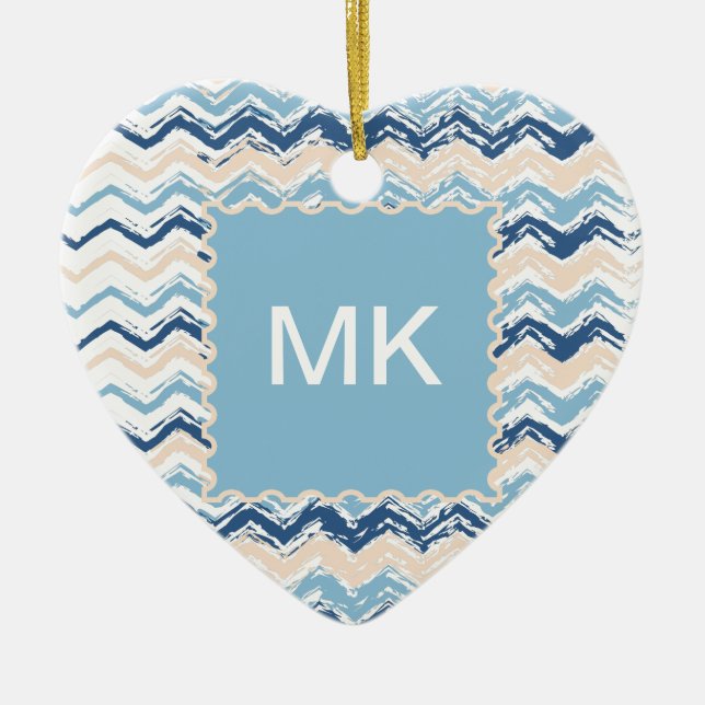 Ocean Waves Chevron Ceramic Tree Decoration (Front)