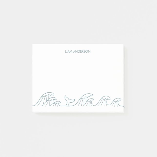Ocean waves coastal kids personalised post-it notes (Front)