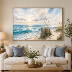 Ocean Waves Coastal Poster   Watercolor Wall Art