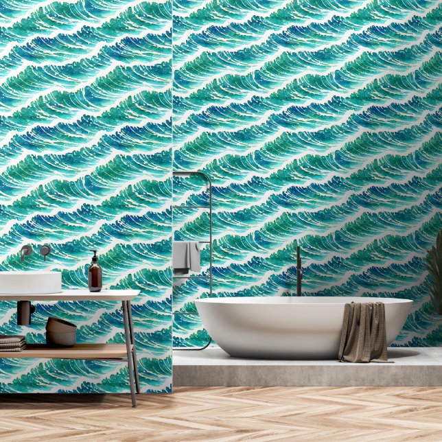 Ocean waves coastal seamless pattern nautical wallpaper (Bathroom)