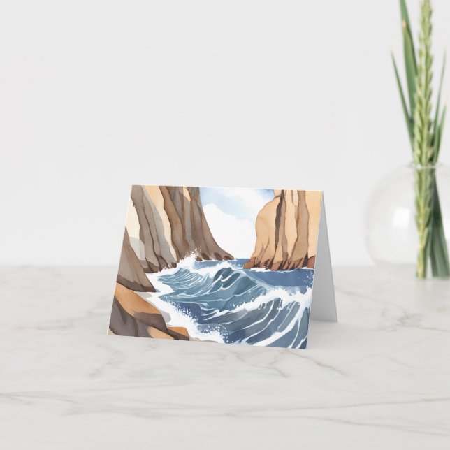 Ocean Waves Crashing | Coastal Beach Watercolor Card (Front)