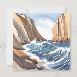 Ocean Waves Crashing Coastal Beach Watercolor Card