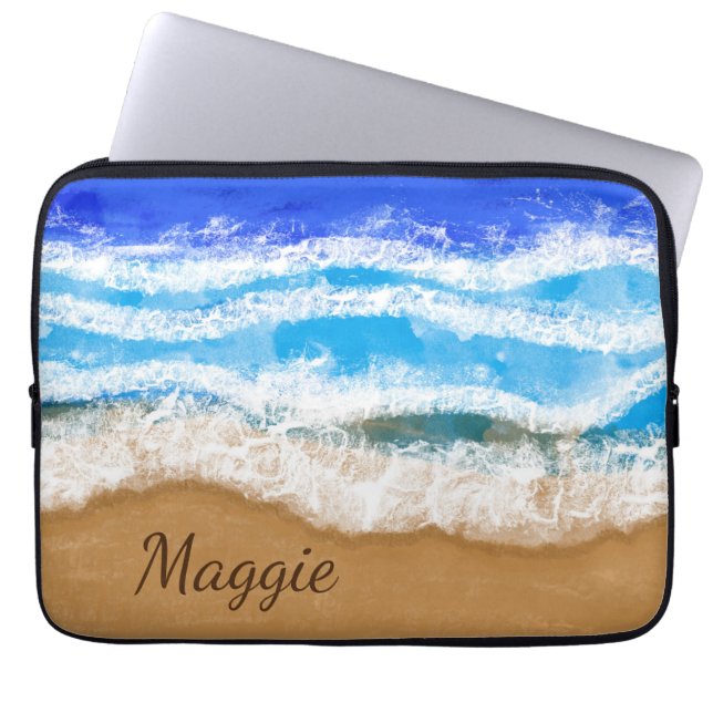 Ocean Waves Crashing on Sandy Beach  Laptop Sleeve (Front)