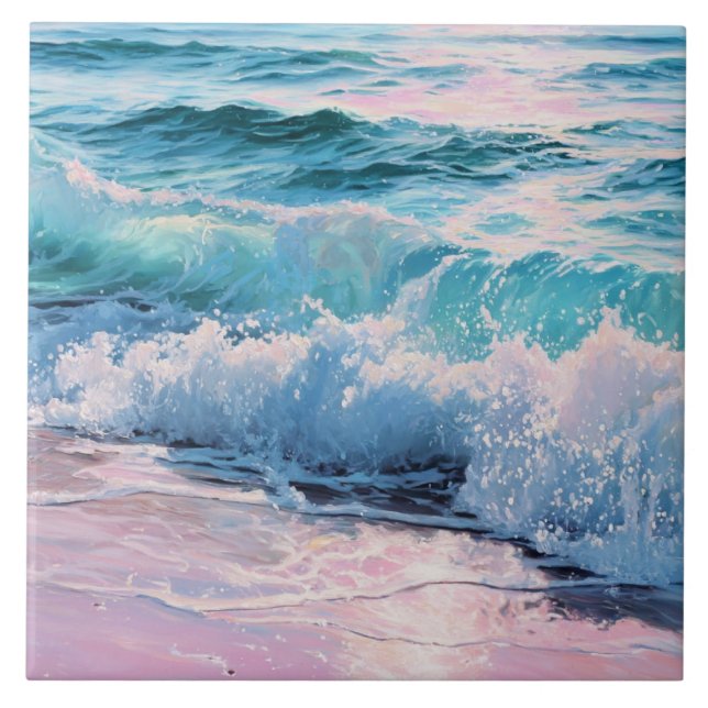 Ocean Waves Crashing on Shoreline Ceramic Tile (Front)