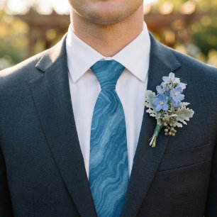Ocean Waves Deep Blue Marbled Abstract Texture Tie