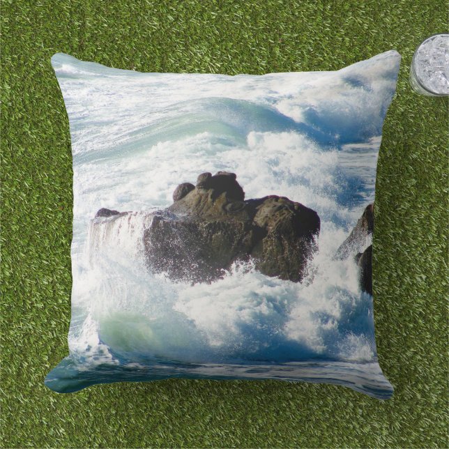 Ocean Waves Dramatic Oceanic Marine Throw Pillow (Grass)