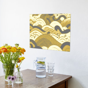 Ocean Waves Gold Foil With a Dark Grey Background Foil Prints