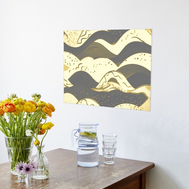 Ocean Waves Gold Foil With a Dark Grey Background Prints (Laydown (Kitchen))