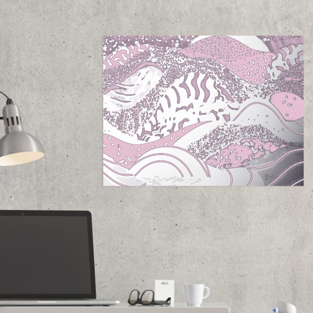 Ocean Waves Gold Foil With a Light Pink Background Foil Prints (In Situ (Desk 2))