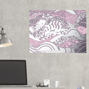 Ocean Waves Gold Foil With a Light Pink Background Prints