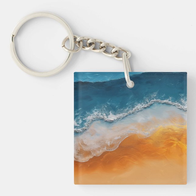 Ocean Waves & Golden Sand – Beach Art Coastal Gift Key Ring (Front)