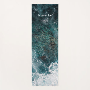 Ocean waves in dark teal, abstract water  yoga mat