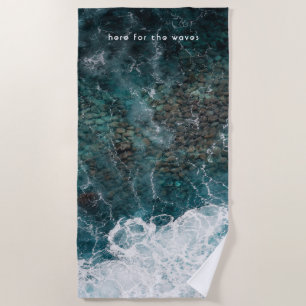 Ocean waves in dark teal, customizable beach towel