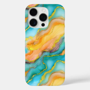 Ocean Waves in Teal and Yellow-Orange Pattern iPhone 16 Pro Case