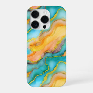 Ocean Waves in Teal and Yellow-Orange Pattern iPhone 16 Pro Case