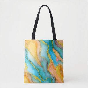 Ocean Waves in Teal and Yellow-Orange Pattern Tote Bag