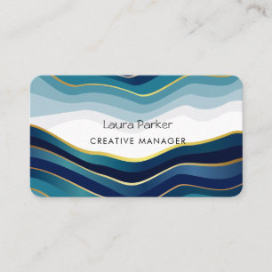Ocean Waves Minimal Gold Curves Modern Blue Business Card