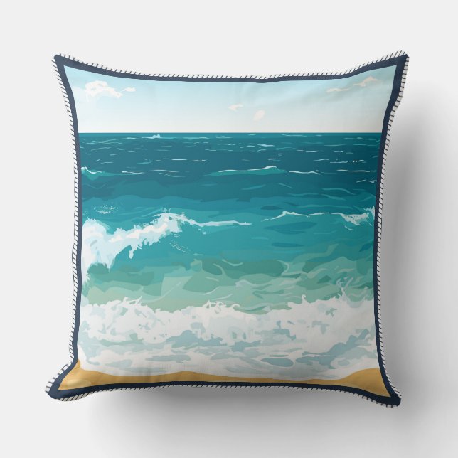 Ocean Waves Minimalist Coastal Beach Design Cushion (Front)