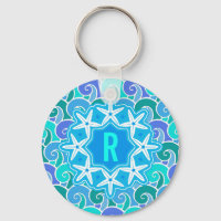 Ocean Waves Nautical Beach Starfish Monogram Blue