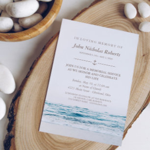 Ocean Waves Nautical Memorial Service Invitation