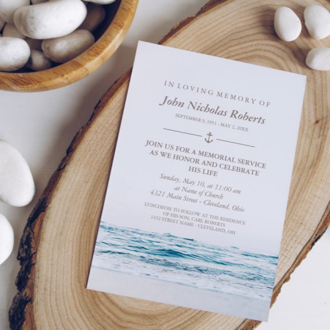 Ocean Waves Nautical Memorial Service Invitation (Creator Uploaded)