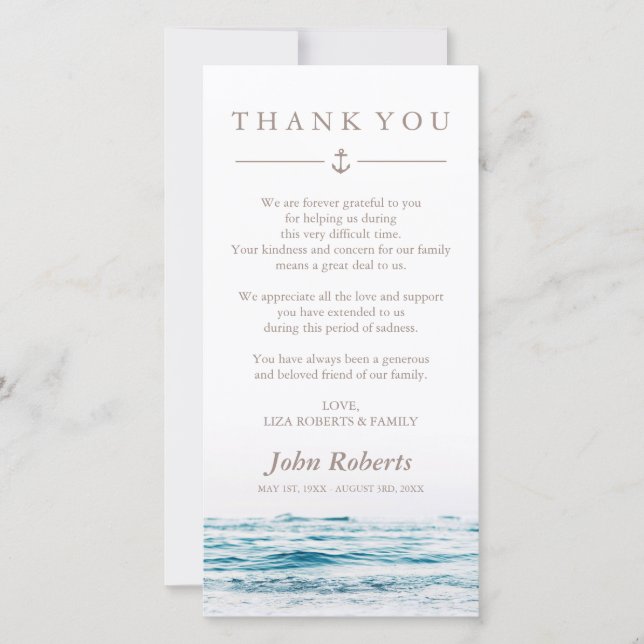 Ocean Waves | Nautical Sympathy Thank You Card (Front)