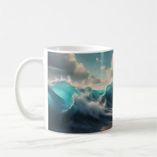 Ocean waves on a beach coffee mug