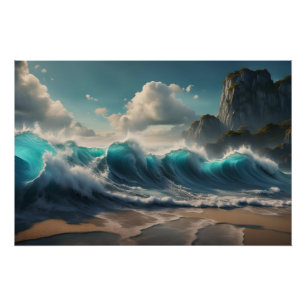 Ocean Waves On A Beach Poster