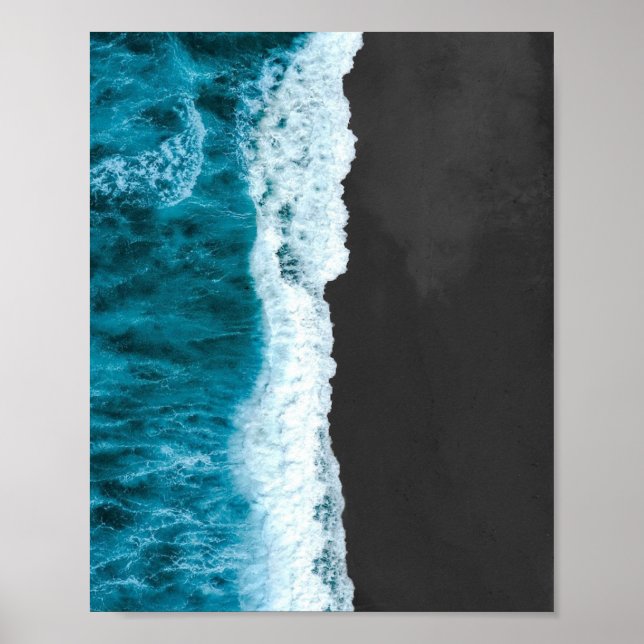 Ocean Waves on Black Sand Beach Poster (Front)