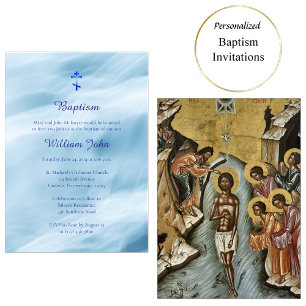 Ocean Waves Orthodox Christian Baptism Invitation