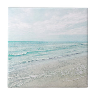 Ocean Waves Painting Aqua Light Blue Watercolor Ceramic Tile
