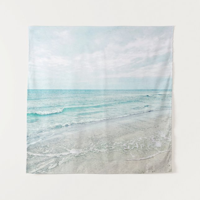 Ocean Waves Painting Aqua Light Blue Watercolor Tapestry (Front)
