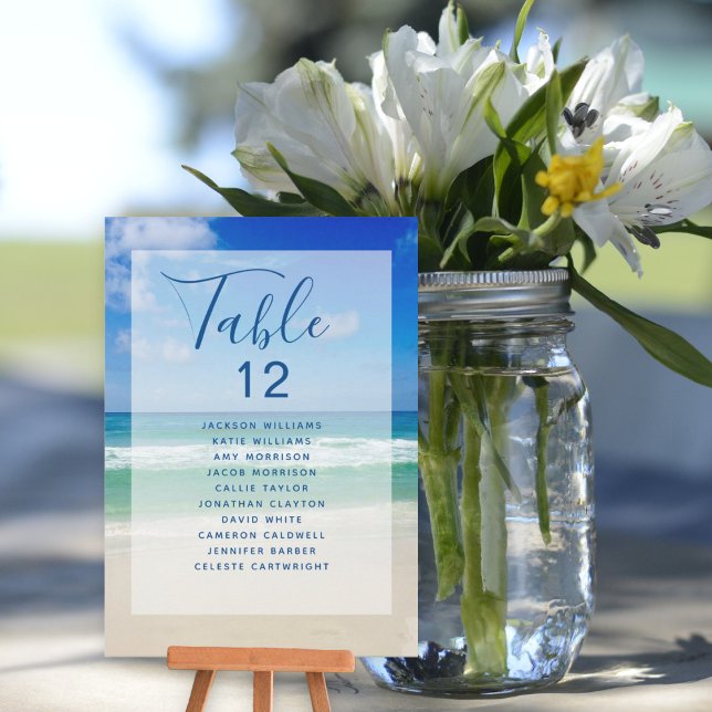 Ocean Waves Photo Beach Wedding Table Number Card (Creator Uploaded)