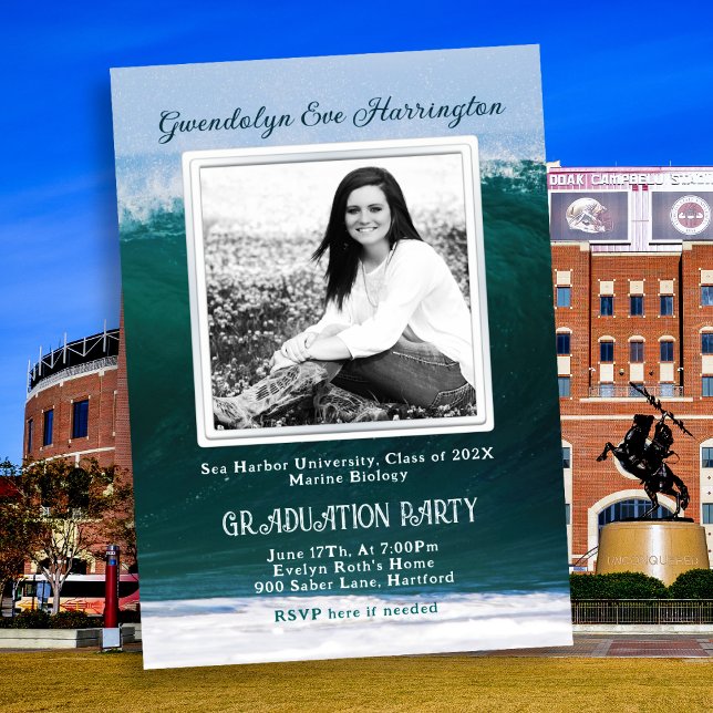 Ocean Waves Photo Graduation Party Invitation (Creator Uploaded)