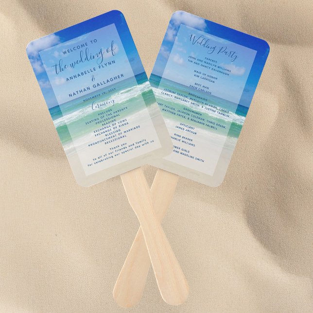 Ocean Waves Photography Beach Wedding Program Hand Fan (Creator Uploaded)
