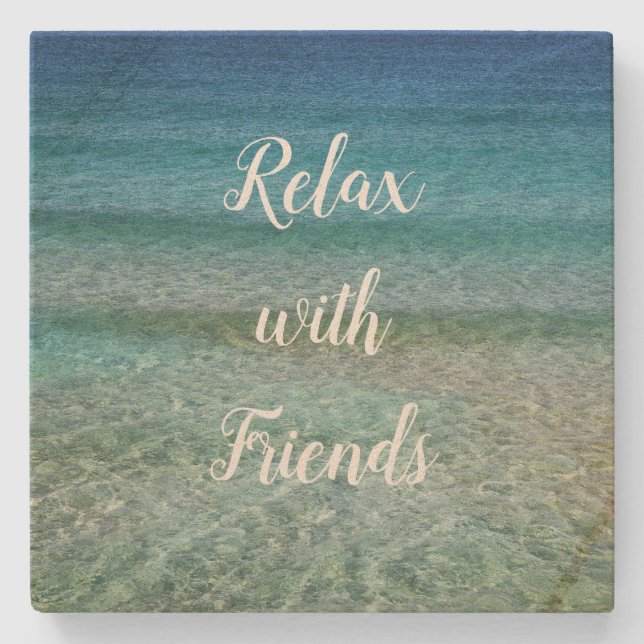Ocean Waves "Relax with Friends" Sandstone Coaster (Front)