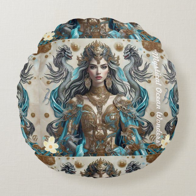"Ocean Waves Rise" Round Cushion (Front)