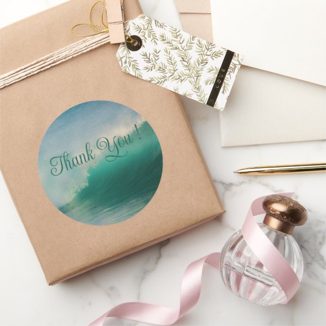Ocean Waves Round Wedding Thank You Stickers (Gifting)