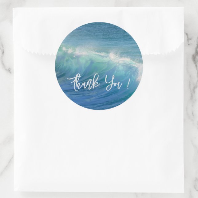 Ocean Waves Round Wedding Thank You Stickers (Bag)
