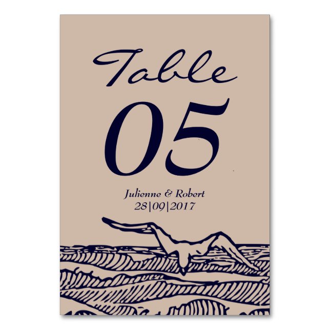 Ocean Waves Rustic Beach Wedding Table Card (Front)