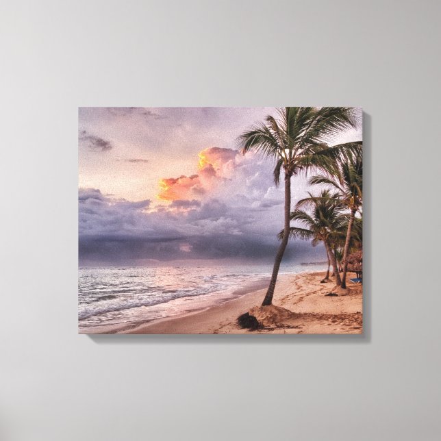 Ocean Waves Sandy Beach Sunset Canvas Print (Front)