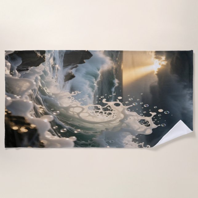 Ocean Waves & Sea Foam Beach Towel (Front)