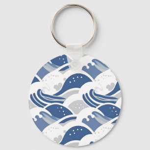 Ocean Waves Seamless Pattern Key Ring