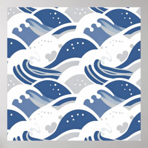 Ocean Waves Seamless Pattern Poster