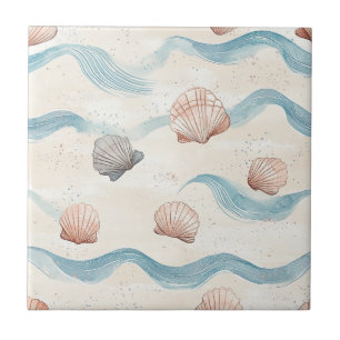 Ocean Waves Seashell Pattern Ceramic Tile