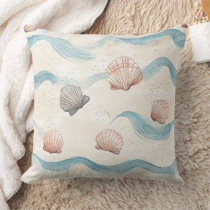 Ocean Waves Seashell Pattern Cushion