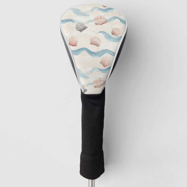 Ocean Waves Seashell Pattern Golf Head Cover (Front)