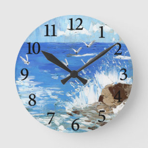 Ocean Waves Seashore Landscape Round Clock